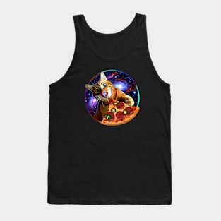 Funny Orange Cat eating Pizza in Space Tank Top